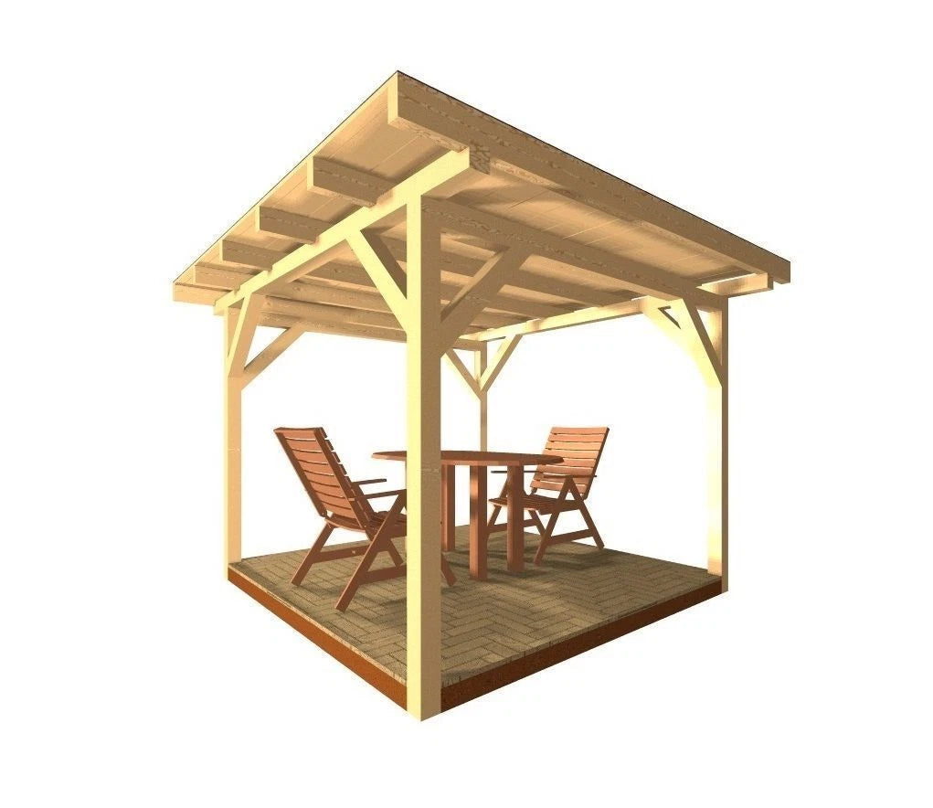 Holzpavillon Flachdach 3,28 × 3,28 m – Grundgestell – Produktbild / technische Ansicht 2
