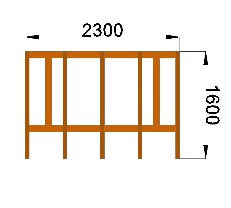Haustürvordach 2,30 × 1,60 m – Grundgestell aus KVH – Produktbild / technische Ansicht 4