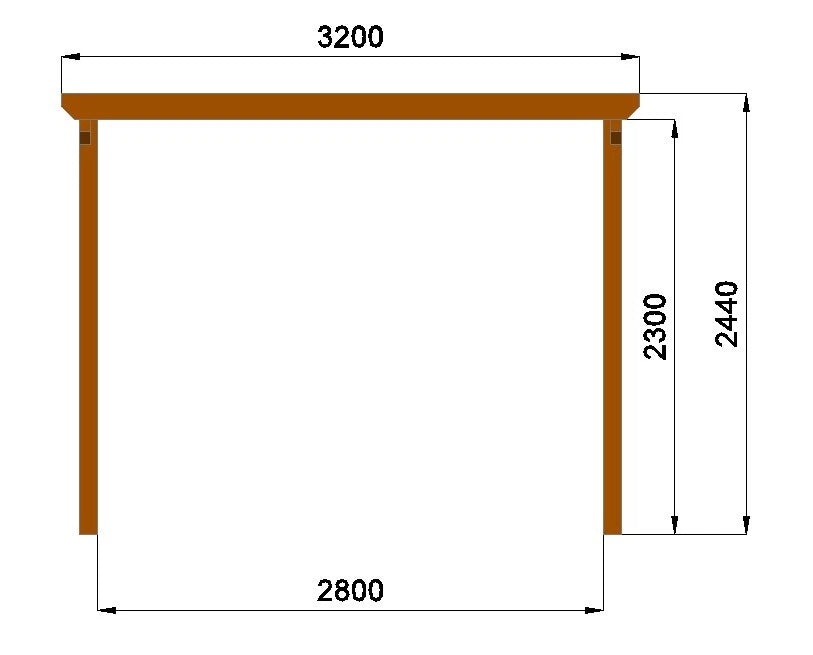 Kompakter Holzcarport 5,00 × 3,20 m – Grundgestell – Produktbild / technische Ansicht 4