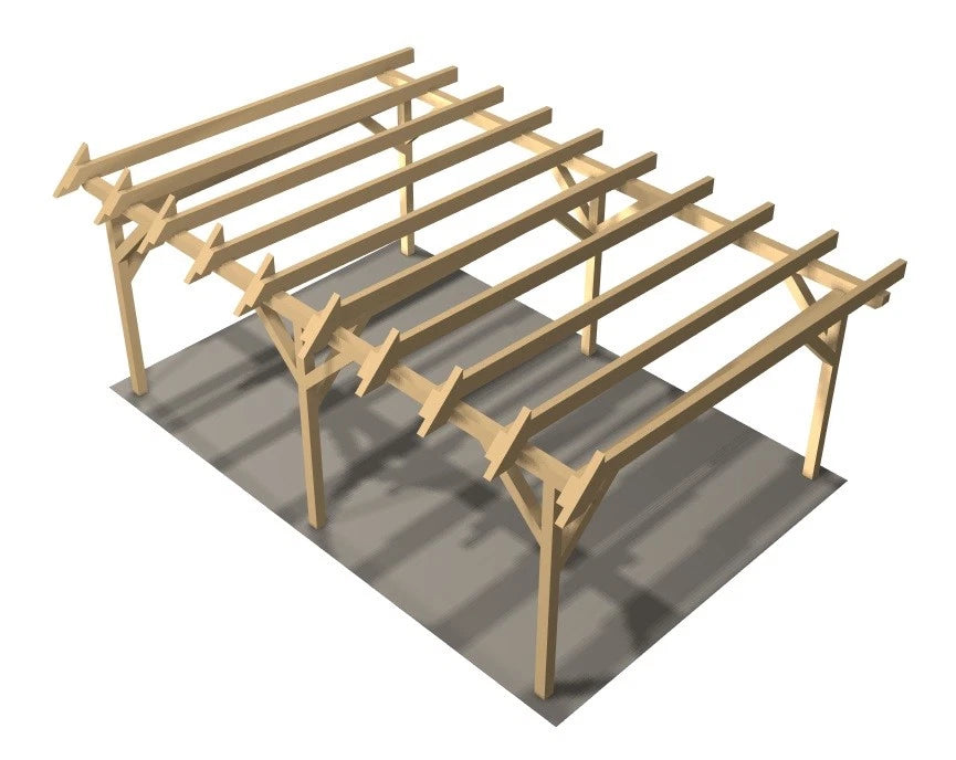 Verzapfter Doppelcarport 7,00 × 5,00 m aus KVH – Produktbild / technische Ansicht 2