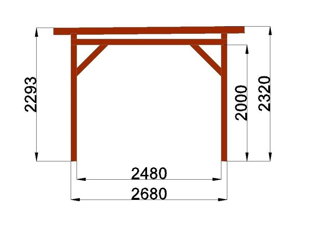 Holzpavillon Flachdach 3,28 × 3,28 m – Grundgestell – Produktbild / technische Ansicht 6