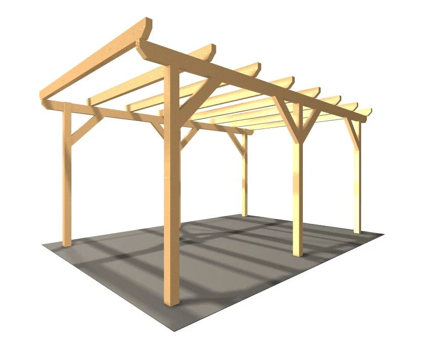 Kompakter Holzcarport 5,00 × 3,20 m – Grundgestell – Produktbild / technische Ansicht 2