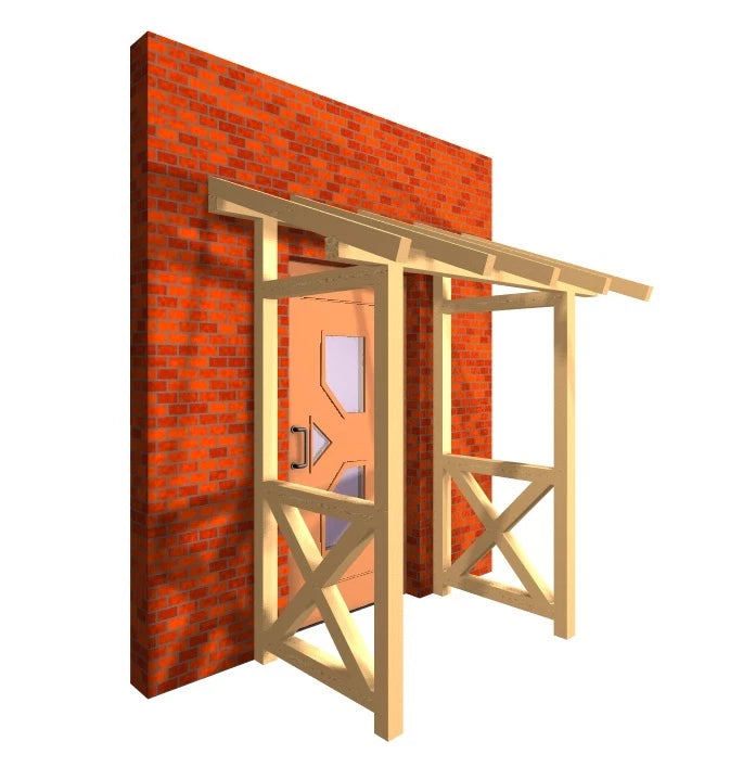 Haustürvordach 2,30 × 1,60 m – Grundgestell aus KVH – Produktbild / technische Ansicht 2