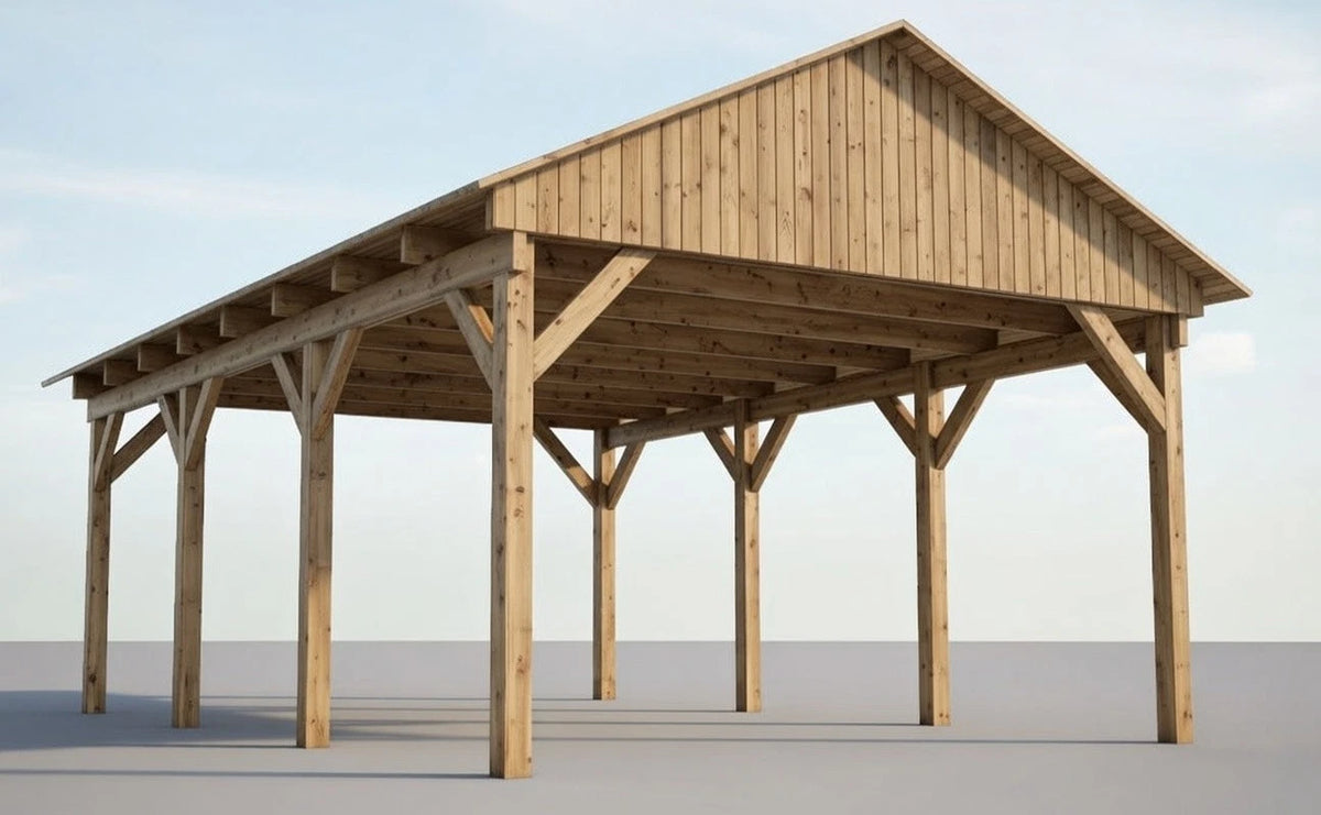 Holzcarport Bausatz 6,12 × 4,20 m – Grundgestell – Produktbild / technische Ansicht 2