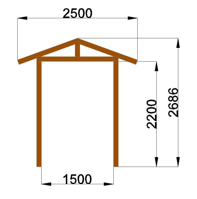 Haustürvordach Satteldach 2,50 × 1,40 m – Holzkonstruktion – Produktbild / technische Ansicht 6