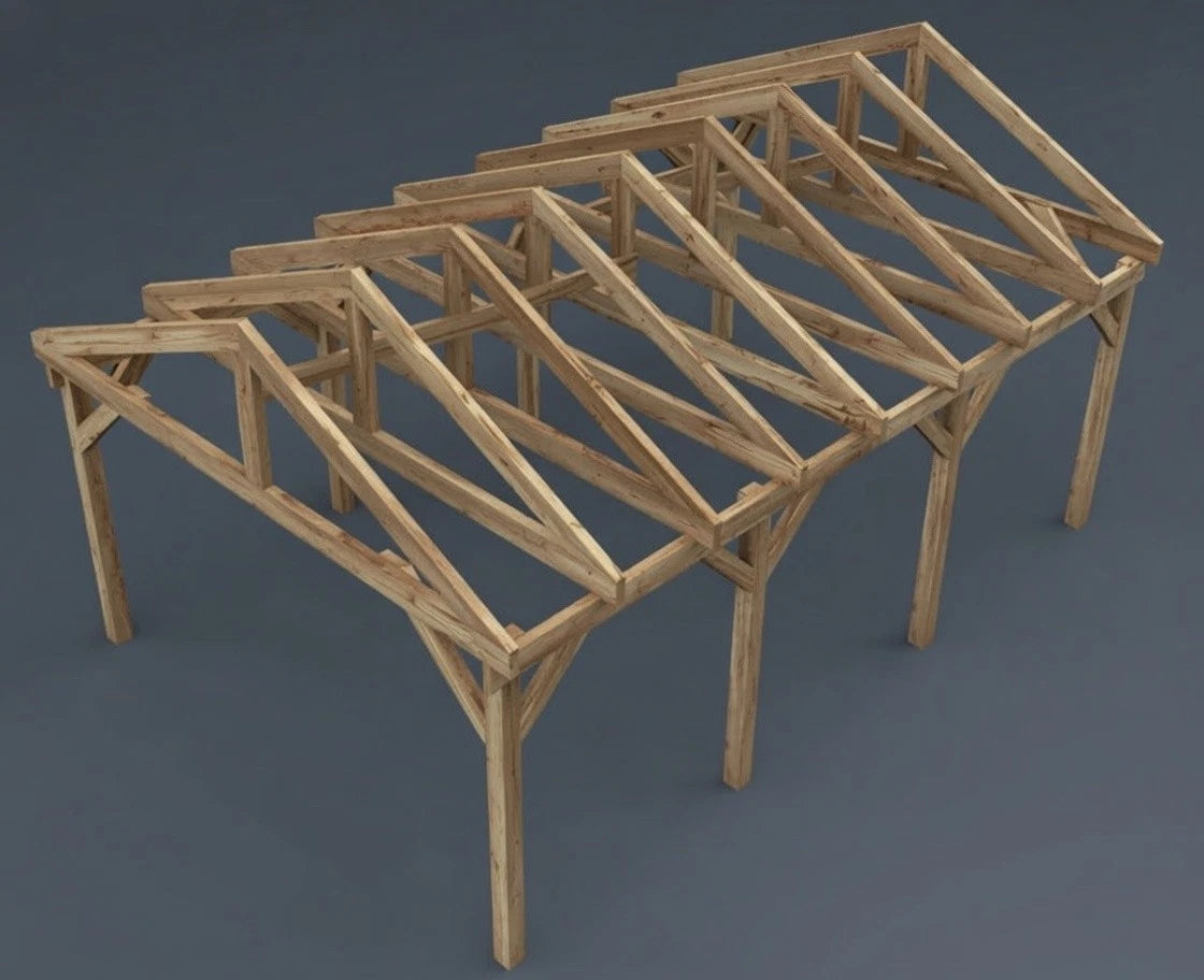 Holzcarport Bausatz 6,12 × 4,20 m – Grundgestell – Produktbild / technische Ansicht 3