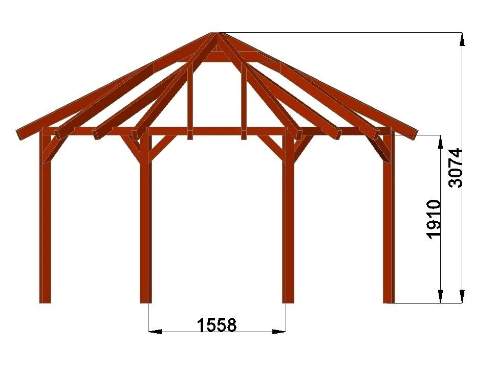 8-Eck-Holzpavillon Ø 4,91 m – Grundgestell aus KVH – Produktbild / technische Ansicht 5