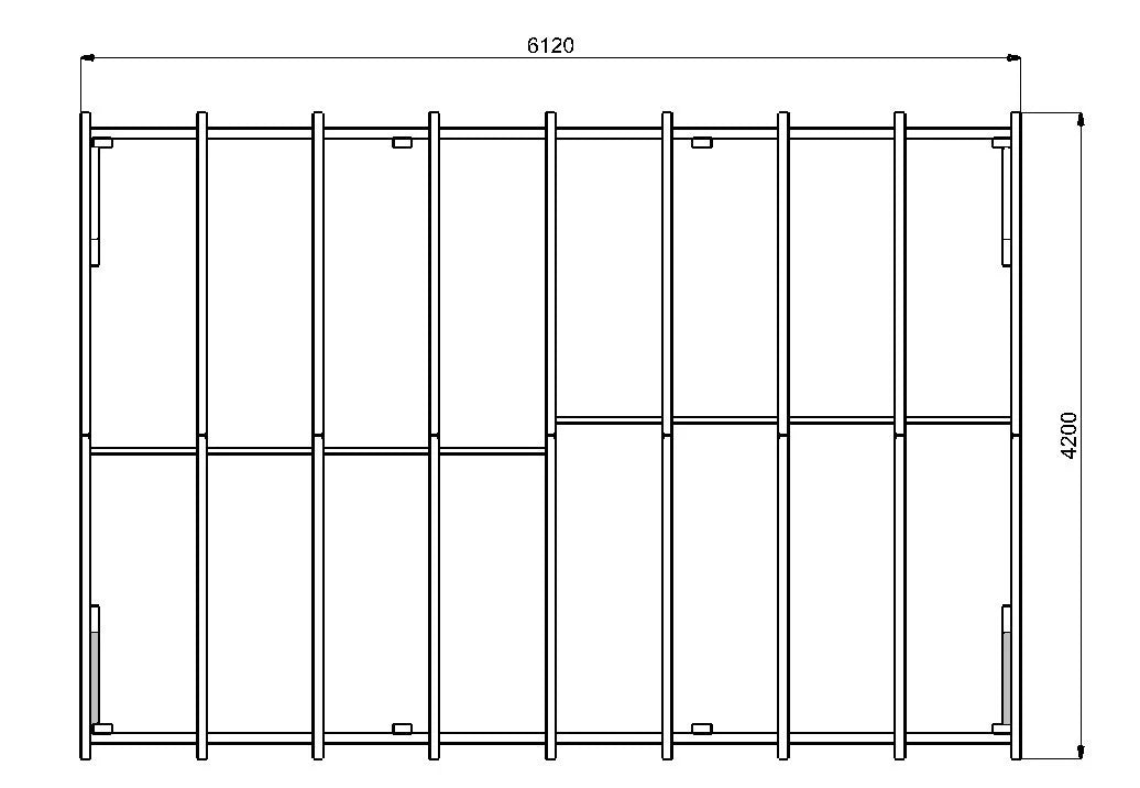 Holzcarport Bausatz 6,12 × 4,20 m – Grundgestell – Produktbild / technische Ansicht 4