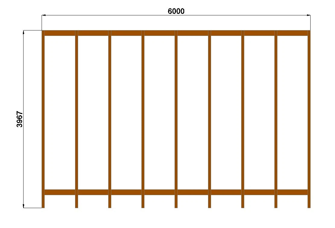Verzapfter Holzcarport 6,00 × 3,96 m – Grundgestell – Produktbild / technische Ansicht 3