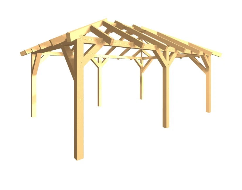 Verzapfter Holzpavillon 5,56 × 3,99 m – Grundgestell – Produktbild / technische Ansicht 3
