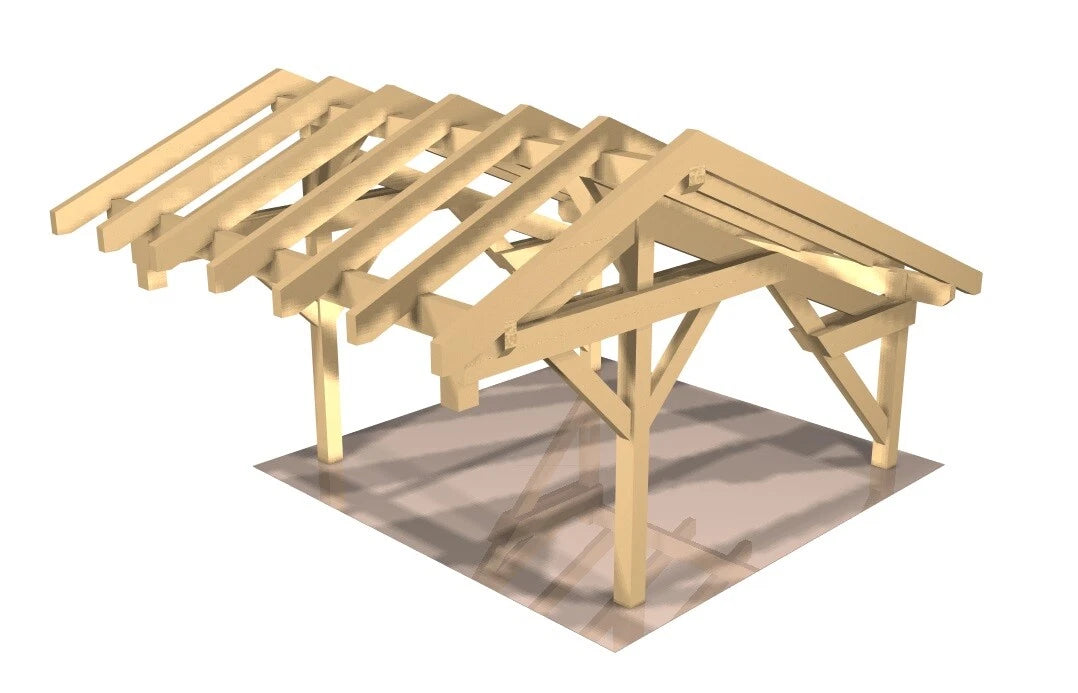 Verzapfter Holzcarport 5,30 × 3,98 m aus KVH – Produktbild / technische Ansicht 2