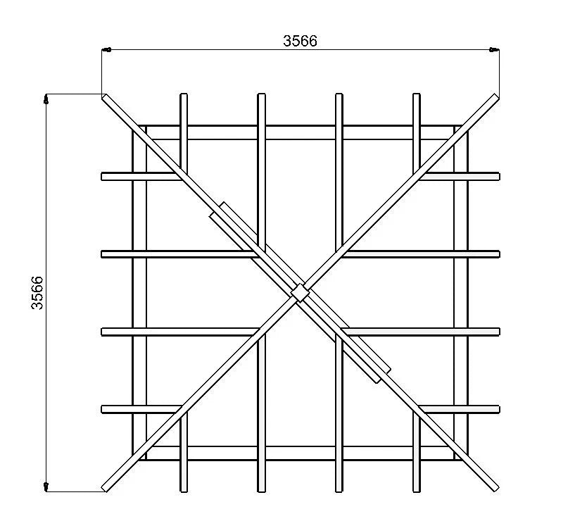 Holzpavillon 3 × 3 m – Grundgestell aus KVH – Produktbild / technische Ansicht 4