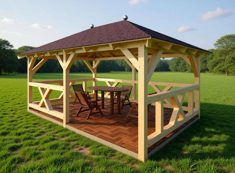 Großer verzapfter Holzpavillon 5,56 × 3,99 m – Grundgestell