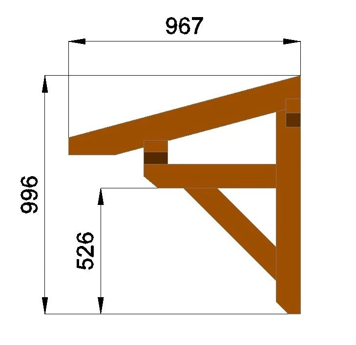 Haustürvordach Pultdach 1,60 × 0,97 m – Grundgestell – Produktbild / technische Ansicht 5