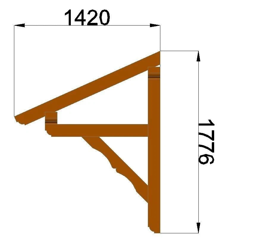 Verzapftes Haustürvordach 2,34 × 1,42 m – Grundgerüst – Produktbild / technische Ansicht 5