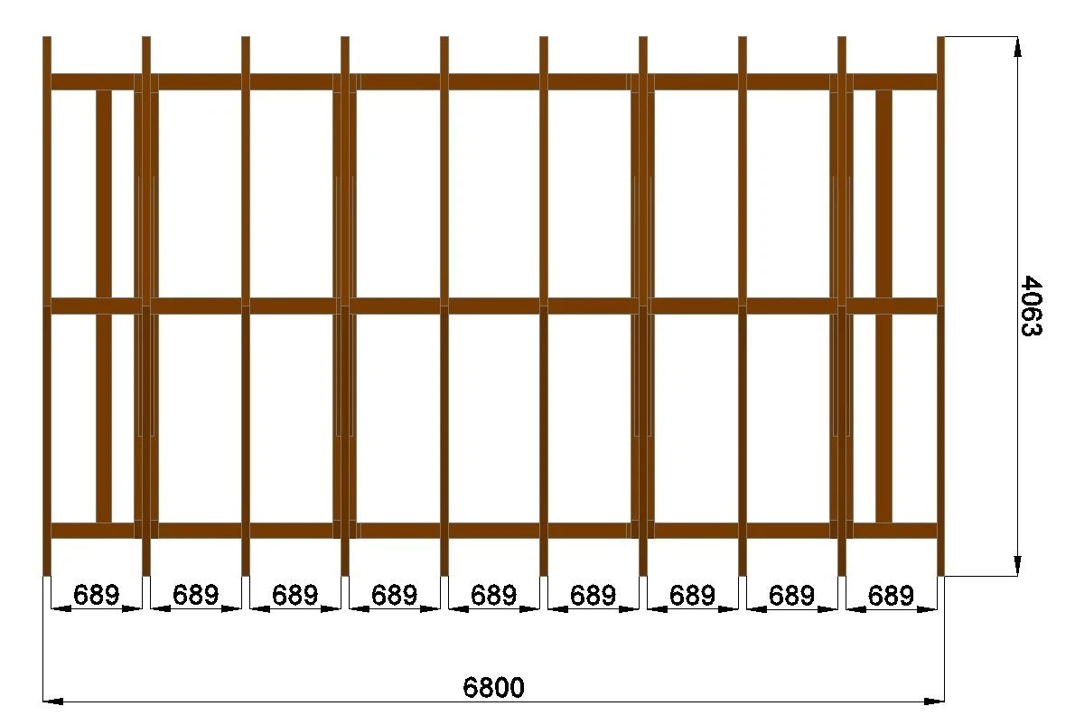Verzapfter Holzcarport Satteldach 6,80 × 4,06 m – Grundgestell – Produktbild / technische Ansicht 6