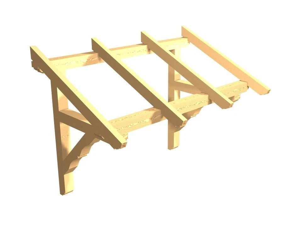 Verzapftes Haustürvordach 2,34 × 1,42 m – Grundgerüst – Produktbild / technische Ansicht 2