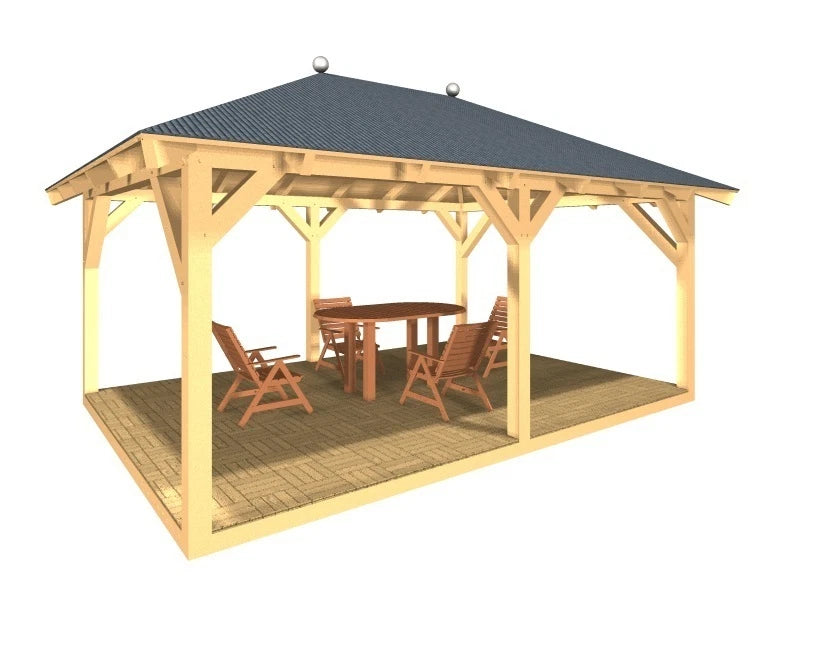 Holzpavillon 5,56 × 3,99 m – Grundgestell aus KVH – Produktbild / technische Ansicht 2