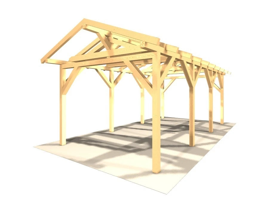 Verzapfter Holzcarport Satteldach 6,80 × 4,06 m – Grundgestell – Produktbild / technische Ansicht 3