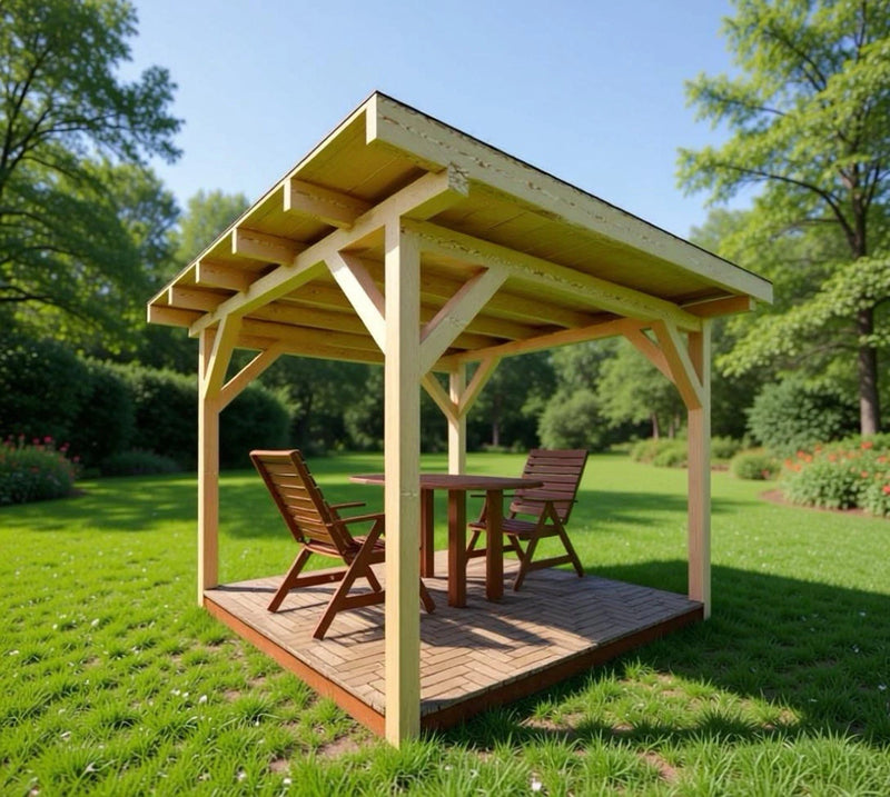 Holzpavillon Flachdach 3,28 × 3,28 m – Grundgestell