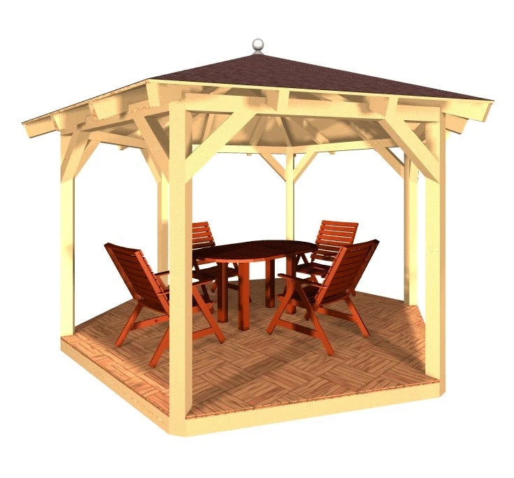 6-Eck-Holzpavillon Ø 4,24 m – Grundgestell aus KVH – Produktbild / technische Ansicht 2