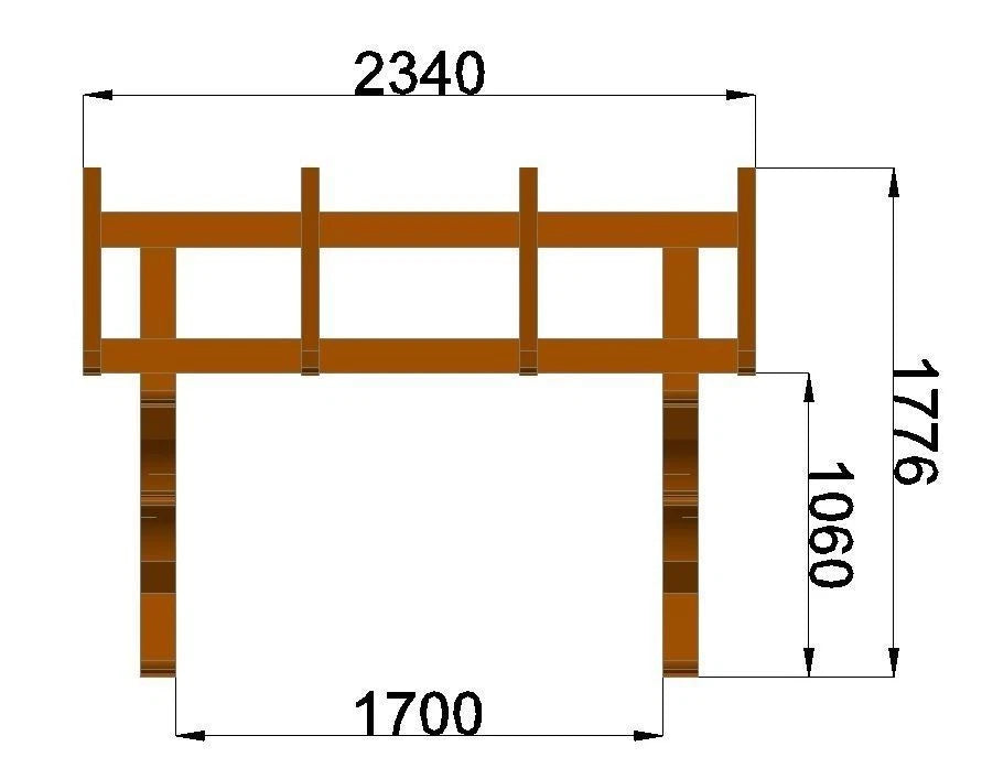 Verzapftes Haustürvordach 2,34 × 1,42 m – Grundgerüst – Produktbild / technische Ansicht 4