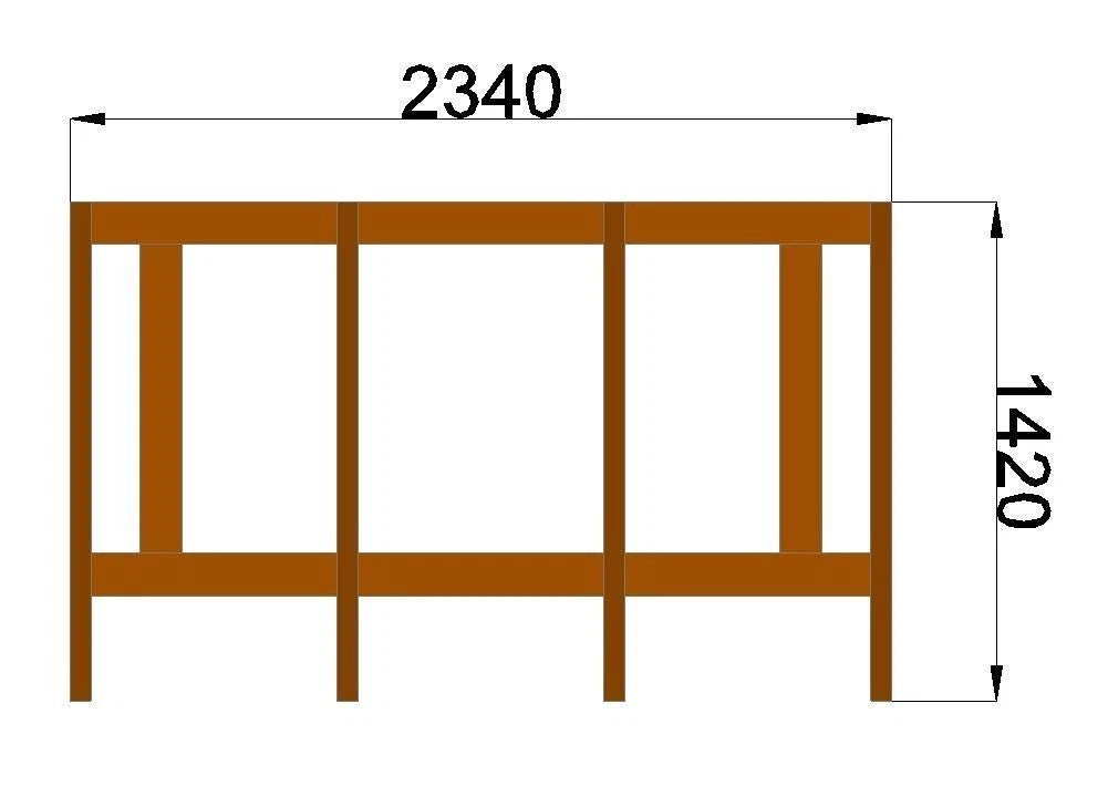 Verzapftes Haustürvordach 2,34 × 1,42 m – Grundgerüst – Produktbild / technische Ansicht 3