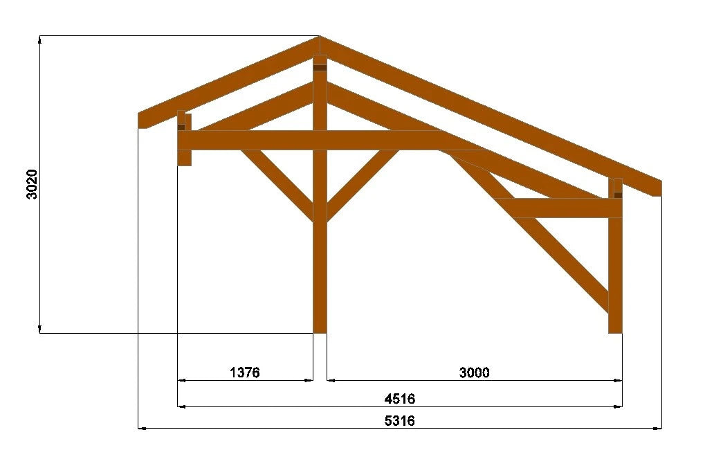 Verzapfter Holzcarport 5,30 × 3,98 m aus KVH – Produktbild / technische Ansicht 4