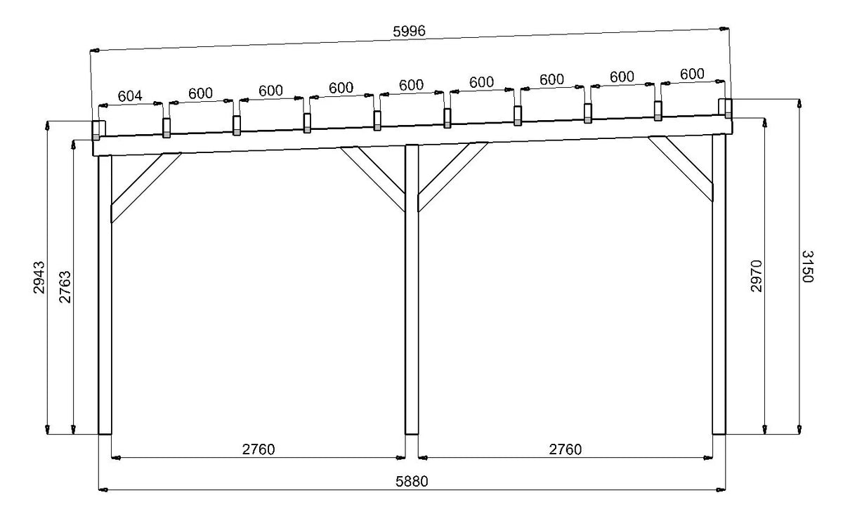 Wohnmobil-Holzcarport 5,99 × 3,44 m – Holzkonstruktion – Produktbild / technische Ansicht 4