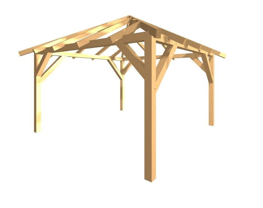 Verzapfter Gartenpavillon 4,06 × 4,06 m – Grundgestell – Produktbild / technische Ansicht 3