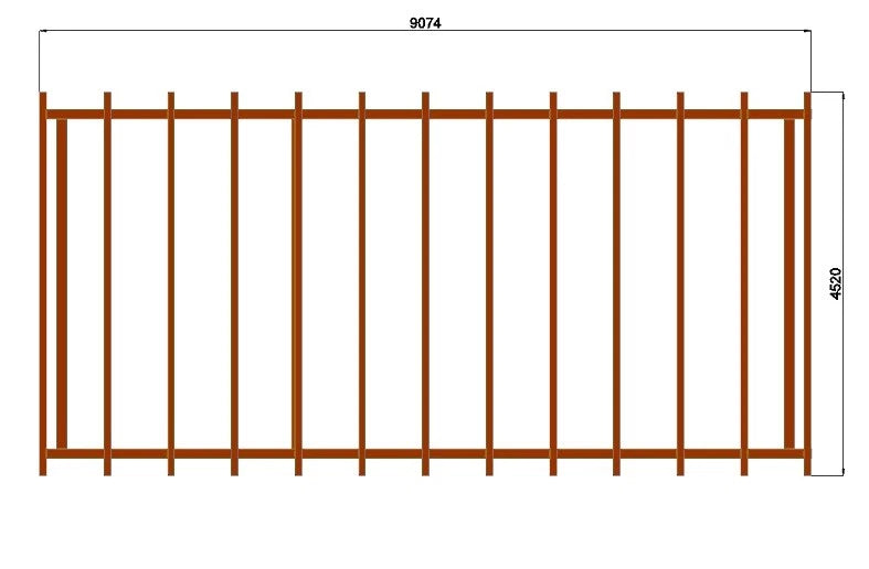 Verzapfter Holzcarport mit Geräteschuppen 9,00 × 4,50 m – Produktbild / technische Ansicht 2