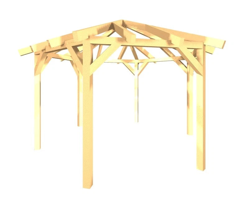 6-Eck-Holzpavillon Ø 4,24 m – Grundgestell aus KVH – Produktbild / technische Ansicht 3