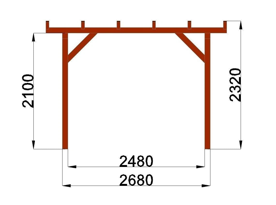 Holzpavillon Flachdach 3,28 × 3,28 m – Grundgestell – Produktbild / technische Ansicht 5