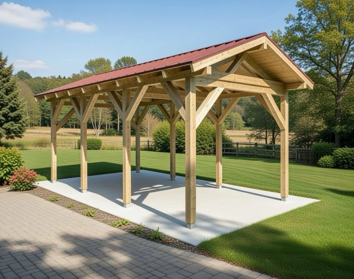 Verzapfter Holzcarport Satteldach 6,80 × 4,06 m – Grundgestell