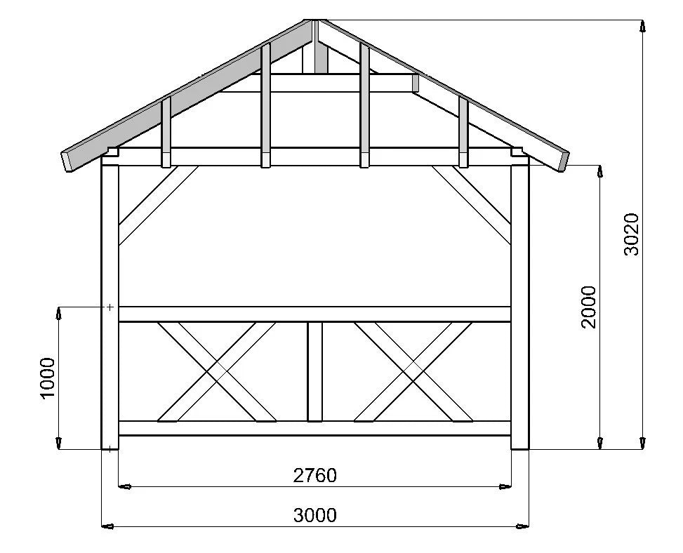 Holzpavillon 3 × 3 m – Grundgestell aus KVH – Produktbild / technische Ansicht 5
