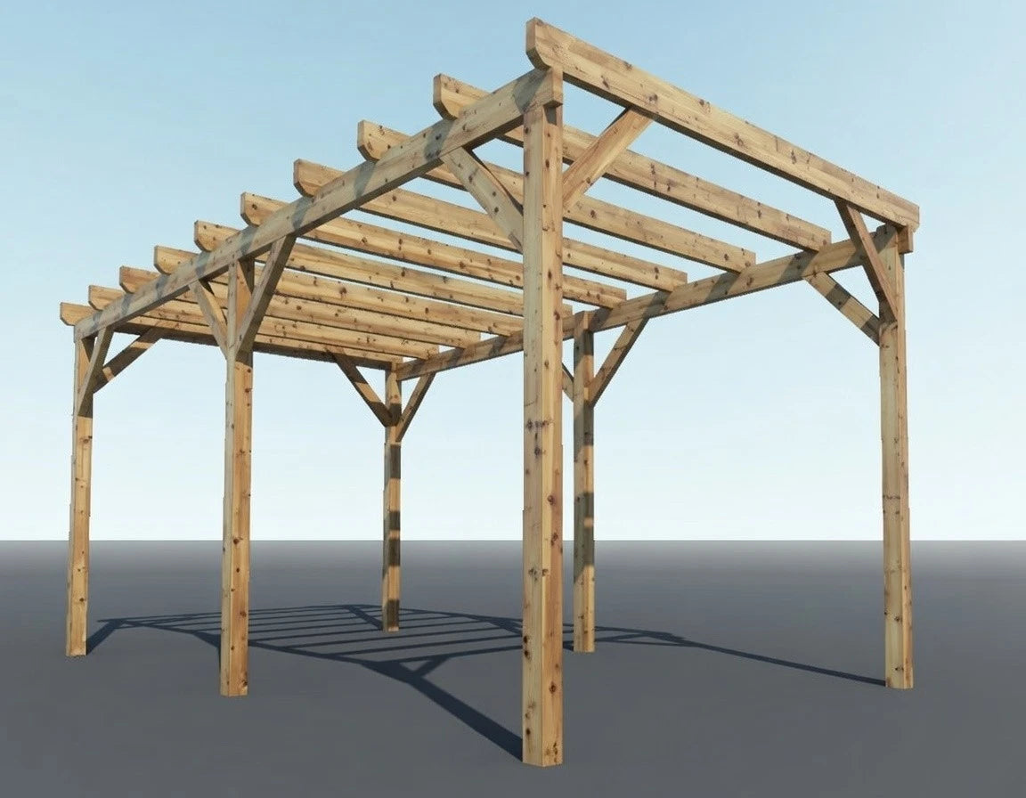 Wohnmobil-Holzcarport 5,99 × 3,44 m – Holzkonstruktion – Produktbild / technische Ansicht 2