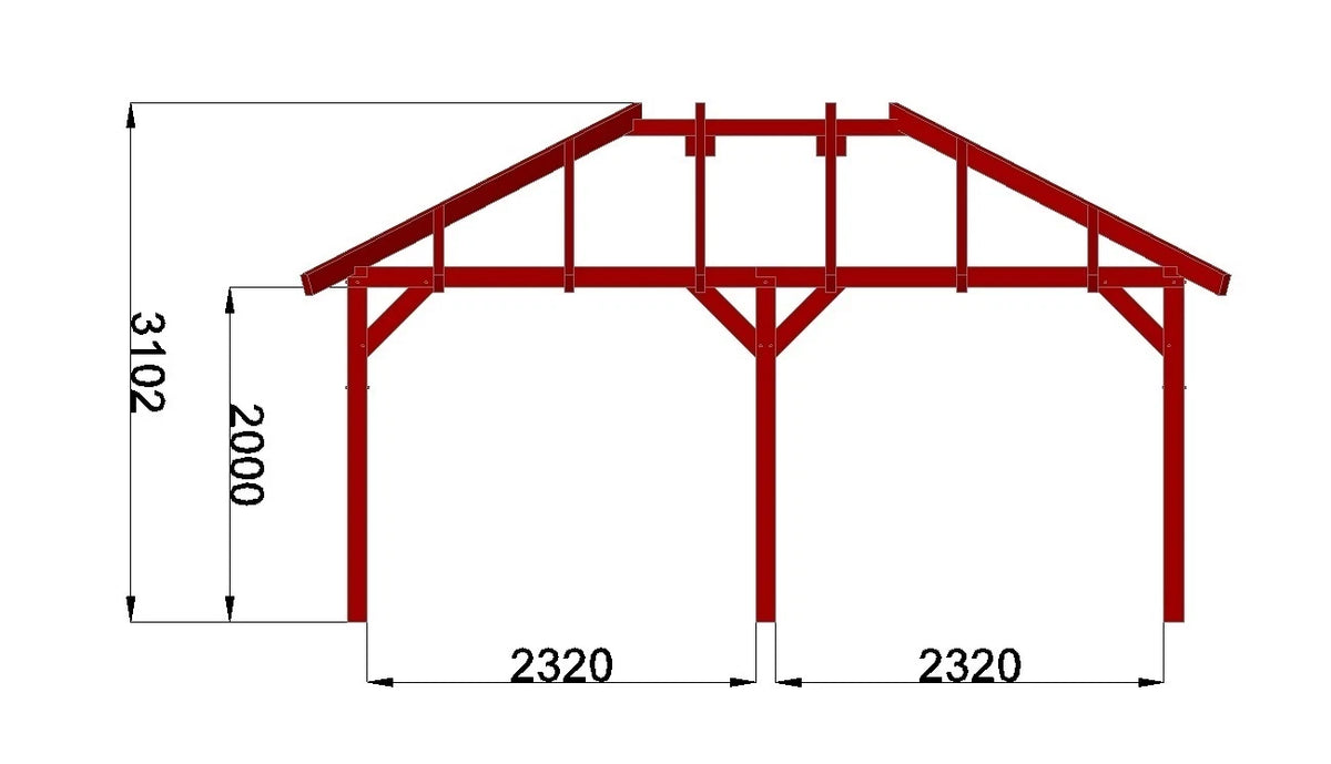 Holzpavillon 5,56 × 3,99 m – Grundgestell aus KVH – Produktbild / technische Ansicht 5