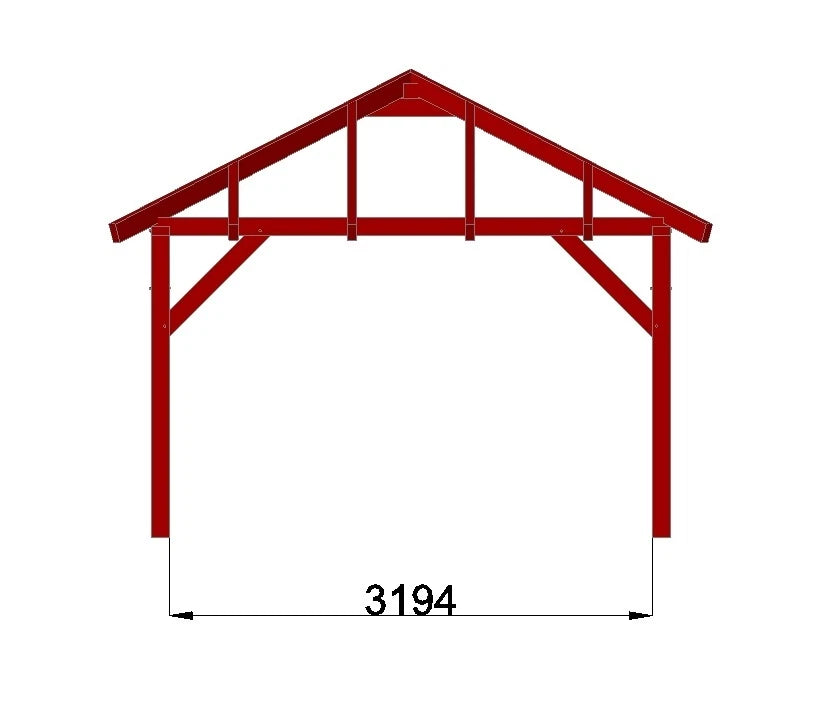 Verzapfter Holzpavillon 5,56 × 3,99 m – Grundgestell – Produktbild / technische Ansicht 6