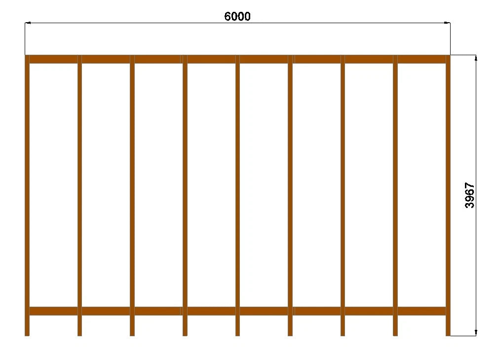 Verzapfte Terrassenüberdachung 6,00 × 3,96 m – Grundgestell – Produktbild / technische Ansicht 4