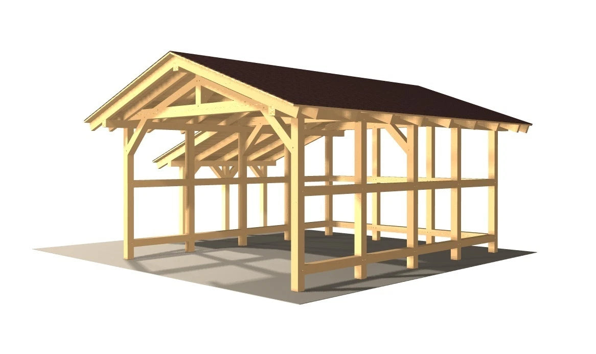 Verzapfter Carport mit Schleppdach 6,00 × 6,62 m – Grundgestell – Produktbild / technische Ansicht 3