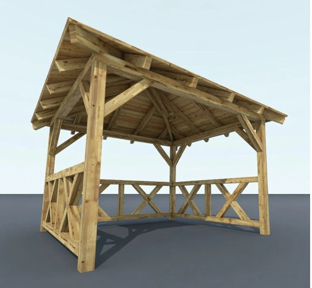 Holzpavillon 3 × 3 m – Grundgestell aus KVH – Produktbild / technische Ansicht 2
