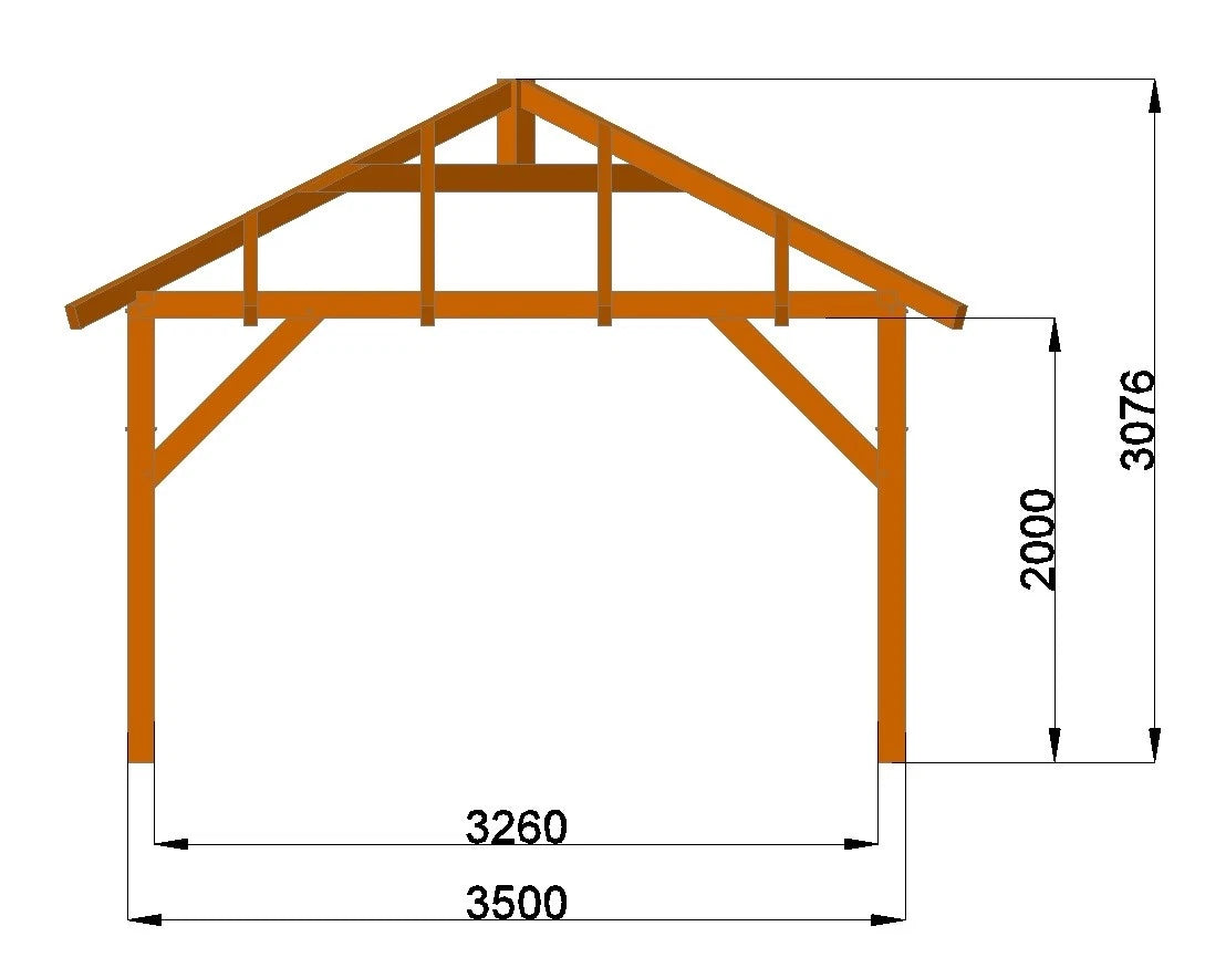 Verzapfter Gartenpavillon 4,06 × 4,06 m – Grundgestell – Produktbild / technische Ansicht 5
