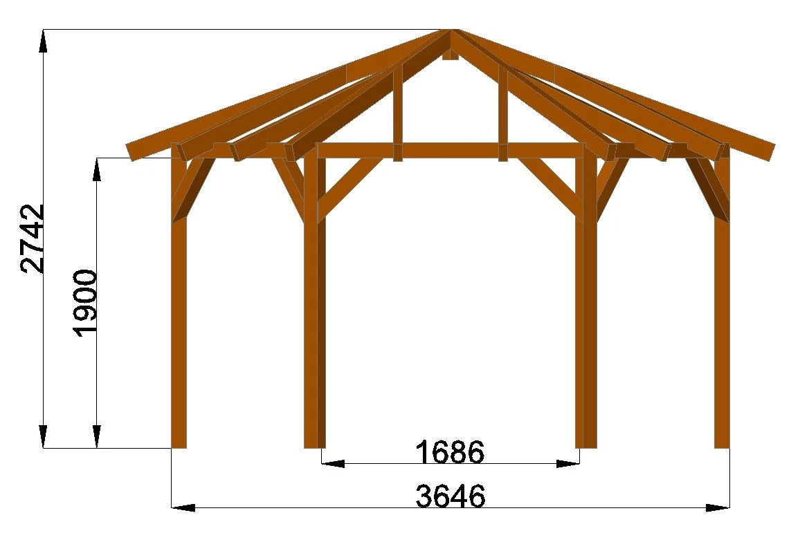 6-Eck-Holzpavillon Ø 4,24 m – Grundgestell aus KVH – Produktbild / technische Ansicht 5