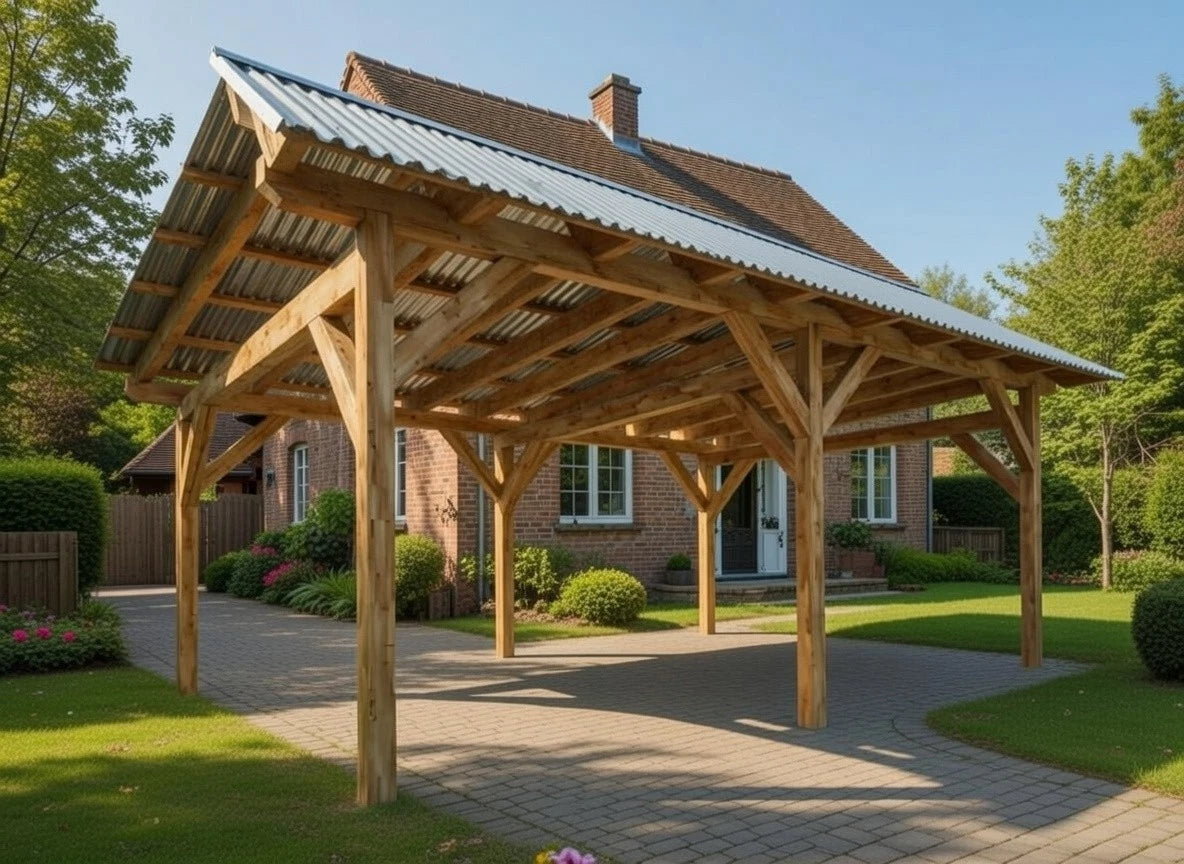 Verzapfter Doppelcarport 7,00 × 5,00 m aus KVH