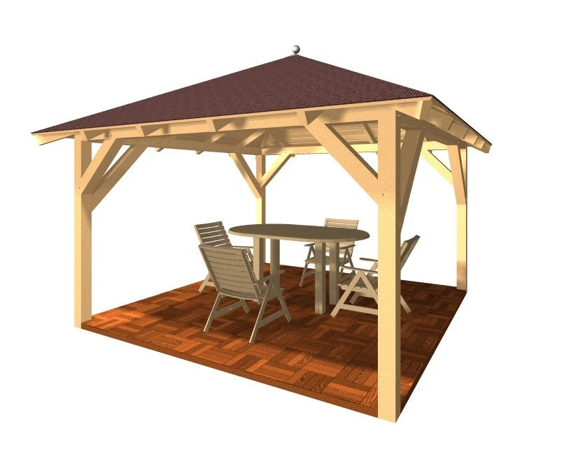 Verzapfter Gartenpavillon 4,06 × 4,06 m – Grundgestell – Produktbild / technische Ansicht 2