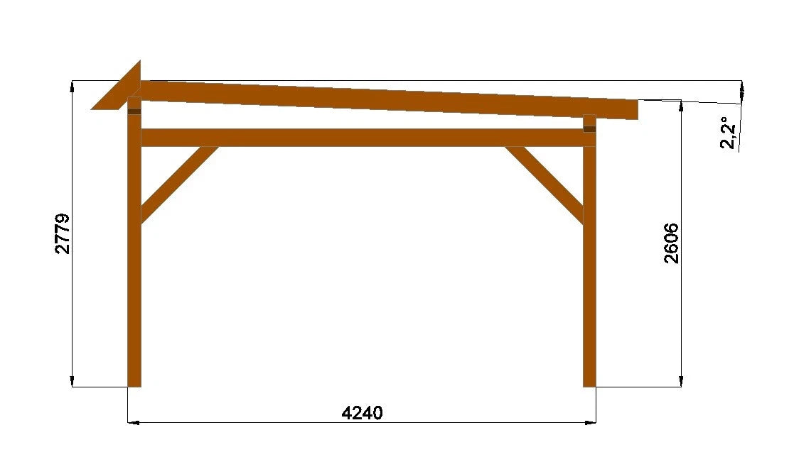 Verzapfter Doppelcarport 7,00 × 5,00 m aus KVH – Produktbild / technische Ansicht 5