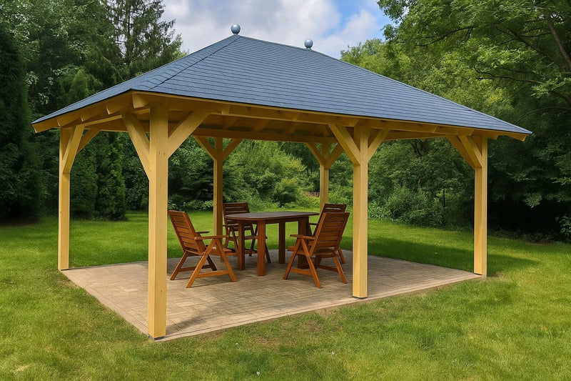Verzapfter Holzpavillon 5,56 × 3,99 m – Grundgestell