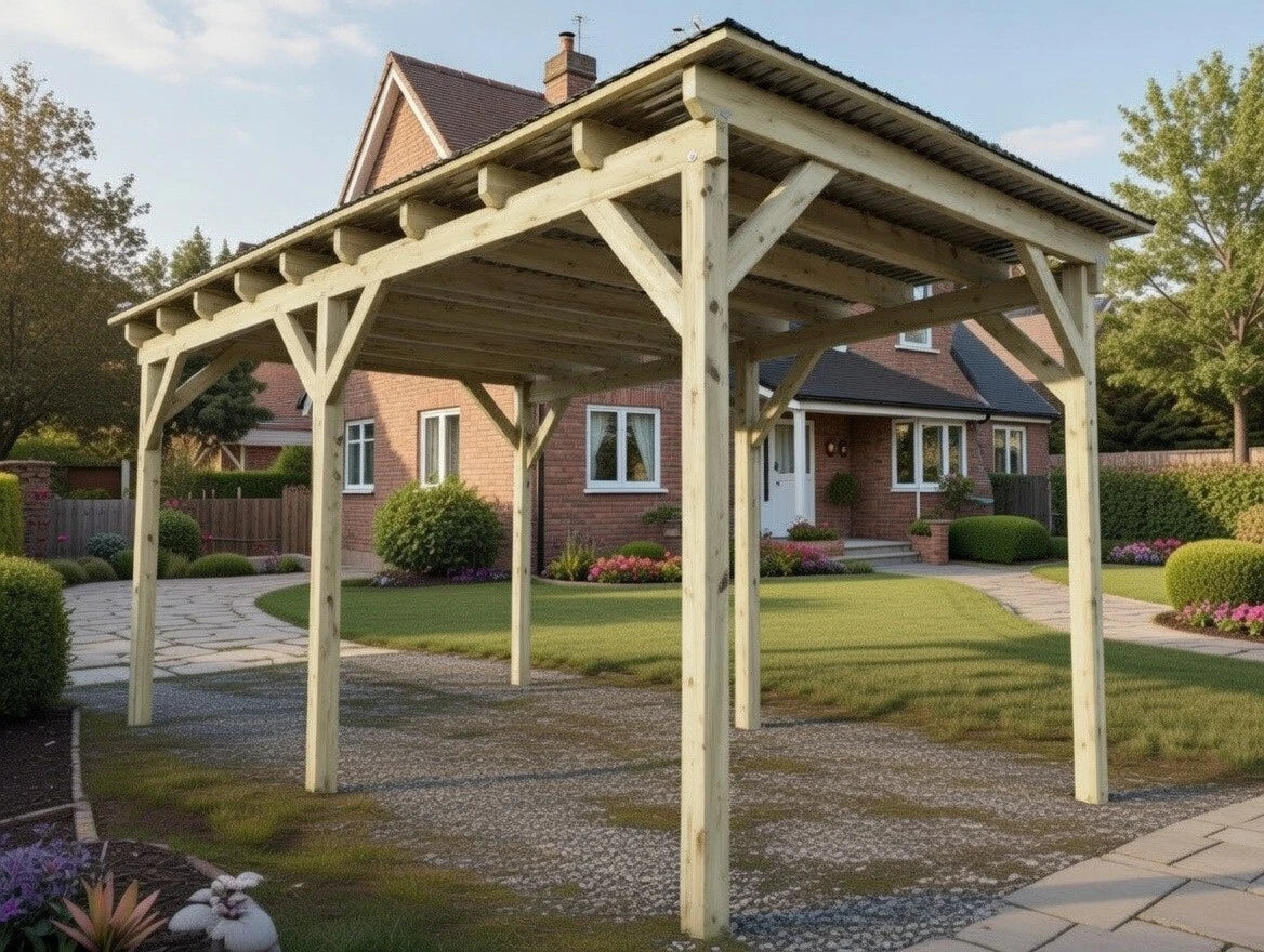 Wohnmobil-Holzcarport 5,99 × 3,44 m – Holzkonstruktion