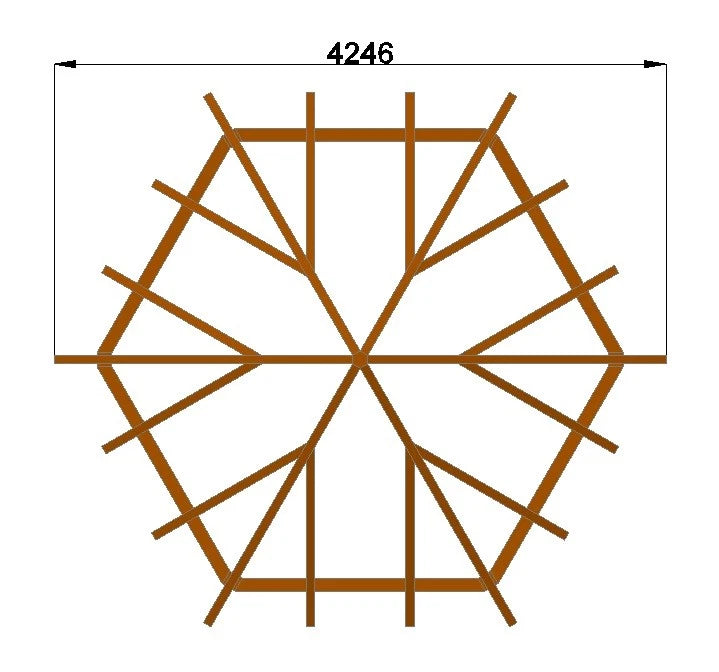 6-Eck-Holzpavillon Ø 4,24 m – Grundgestell aus KVH – Produktbild / technische Ansicht 4