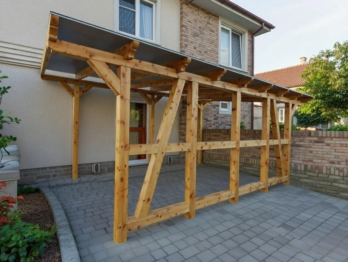 Verzapfter Holzcarport 6,00 × 3,96 m – Grundgestell